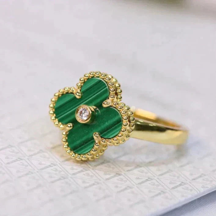[sparkle Jewelry ]CLOVER MALACHITE RING GOLD DIAMOND
