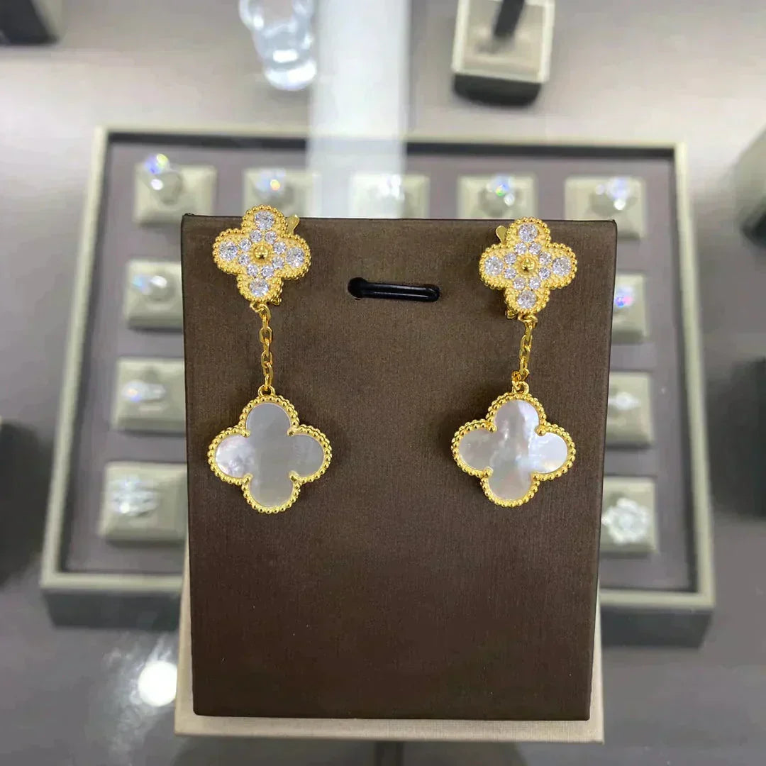 [sparkle Jewelry ]CLOVER  2 MOTIFS  DIAMOND  EARRINGS (MULTIPLE CHOICESç´