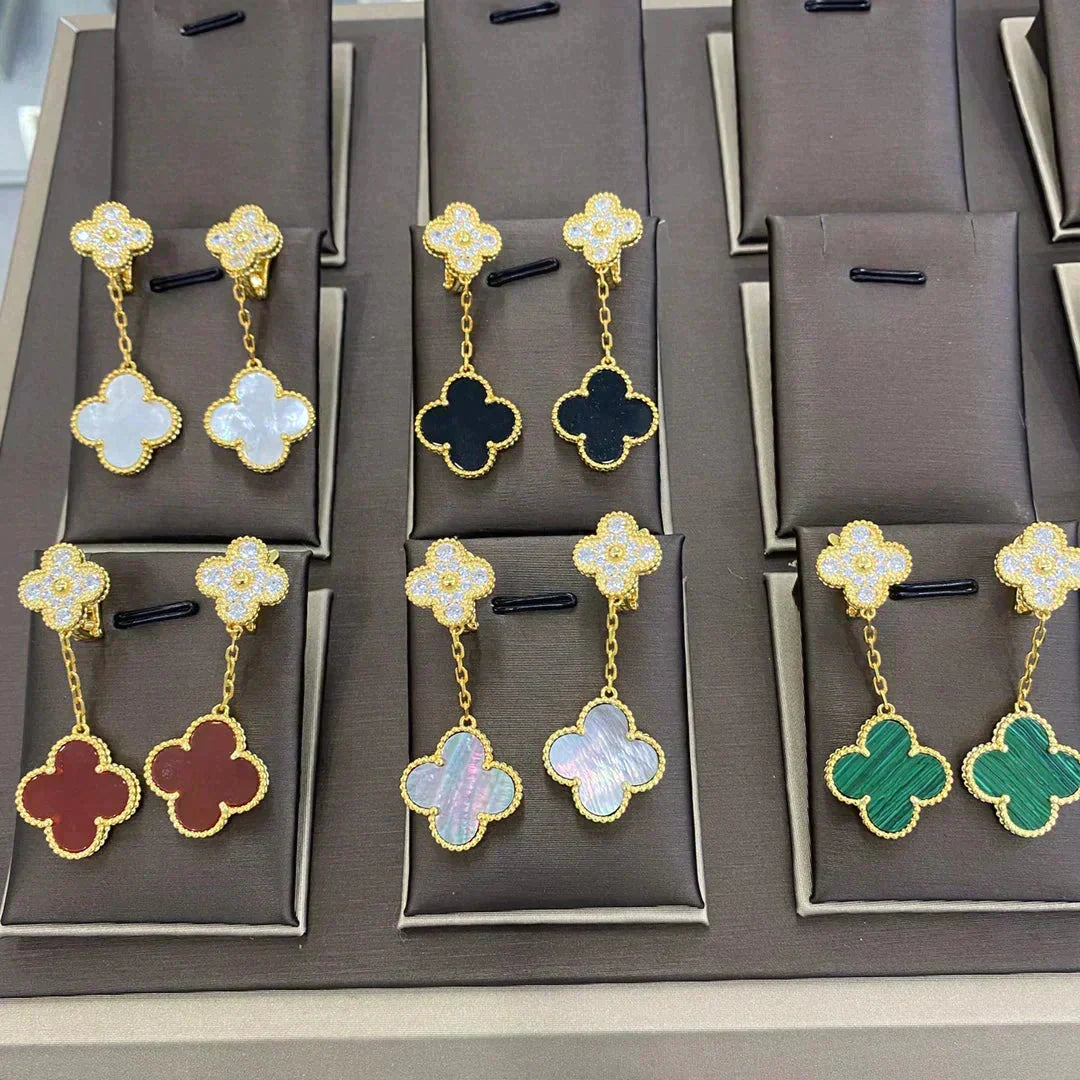 [sparkle Jewelry ]CLOVER  2 MOTIFS  DIAMOND  EARRINGS (MULTIPLE CHOICESç´