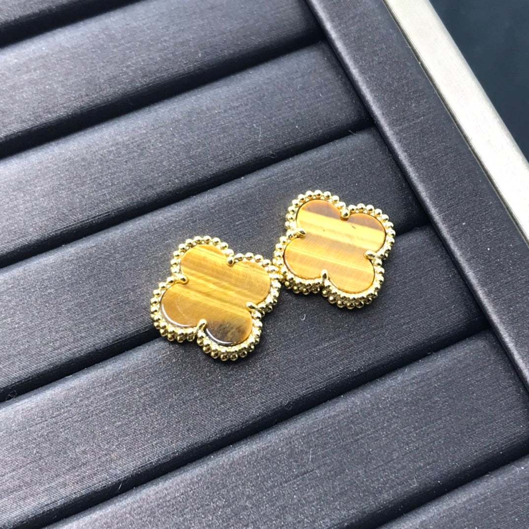 [sparkle Jewelry ]CLOVER MEDIUM 1 MOTIFS TIGER EYE EARRINGS