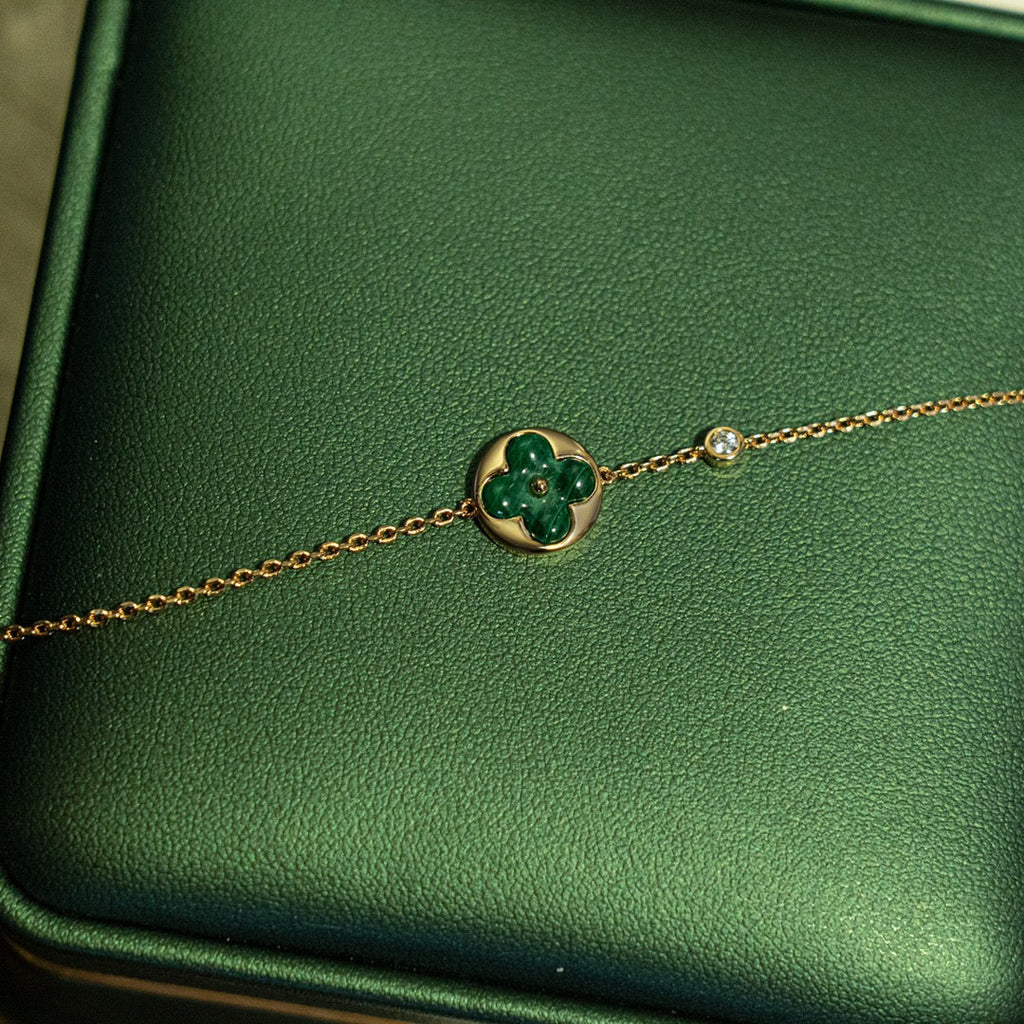 [sparkle Jewelry ]SUN MALACHITE 1 DIAMOND PINK GOLD BRACELET