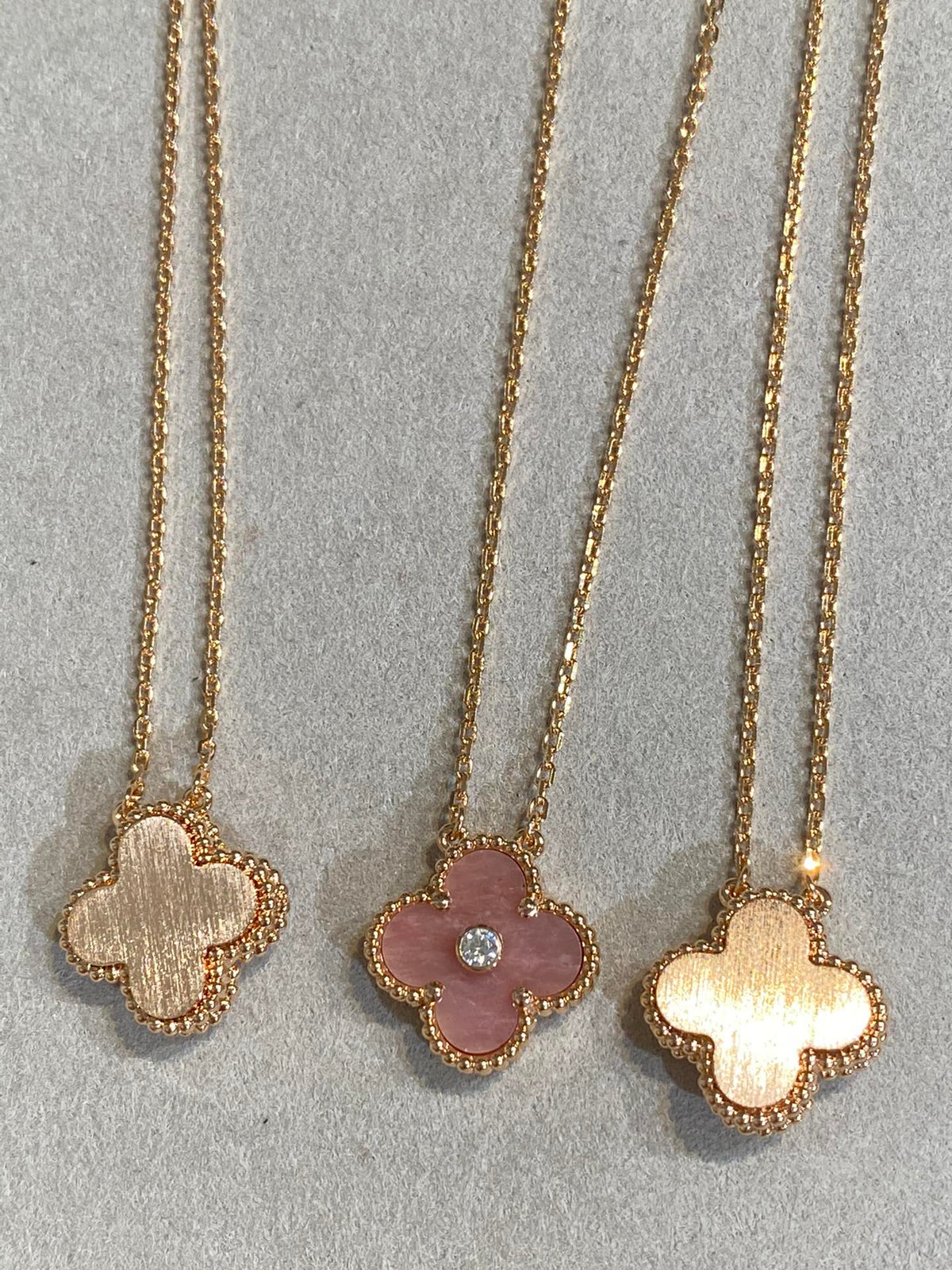 [sparkle Jewelry ]CLOVER 15MM DIAMOND RHODONITE NECKLACE