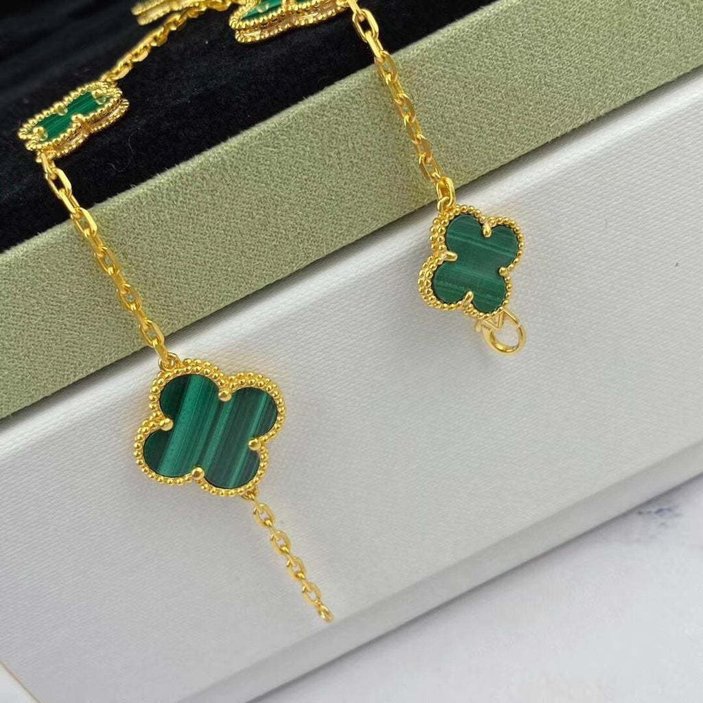 [sparkle Jewelry ]MAGIC CLOVER MALACHITE GOLD BRACELET 5 MOTIFS