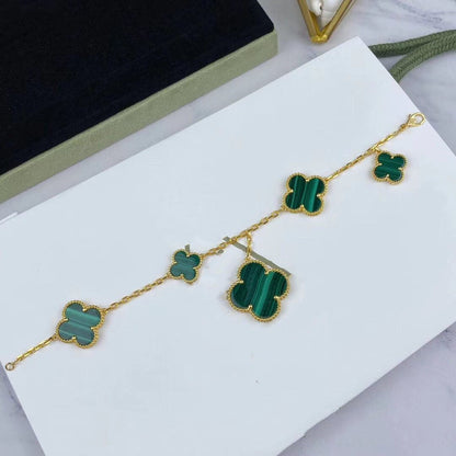 [sparkle Jewelry ]MAGIC CLOVER MALACHITE GOLD BRACELET 5 MOTIFS