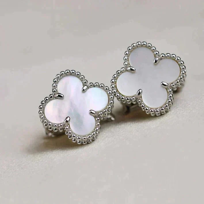 [sparkle Jewelry ]CLOVER MEDIUM 1 MOTIFS  WHITE MOP EARRINGS SILVER