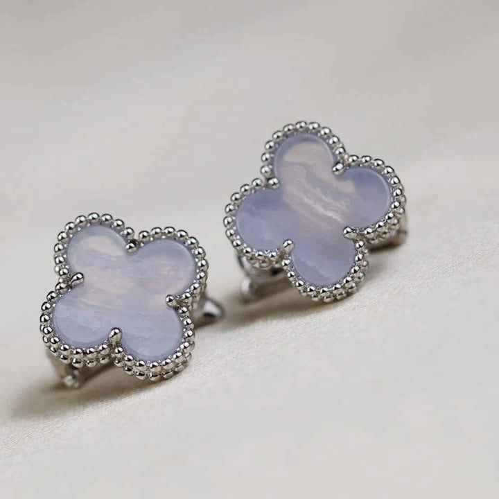 [sparkle Jewelry ]CLOVER MEDIUM 1 MOTIFS  WHITE MOP EARRINGS SILVER