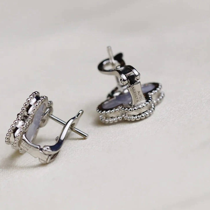 [sparkle Jewelry ]CLOVER MEDIUM 1 MOTIFS  WHITE MOP EARRINGS SILVER
