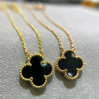 [sparkle Jewelry ]CLOVER 15MM BLACK ONYX SINGLE FLOWER NECKLACE