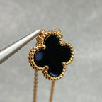 [sparkle Jewelry ]CLOVER 15MM BLACK ONYX SINGLE FLOWER NECKLACE