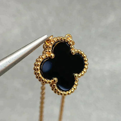[sparkle Jewelry ]CLOVER 15MM BLACK ONYX SINGLE FLOWER NECKLACE