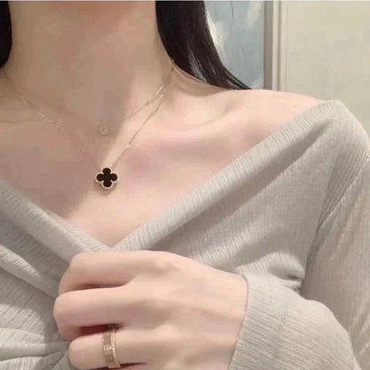 [sparkle Jewelry ]CLOVER 15MM BLACK ONYX SINGLE FLOWER NECKLACE