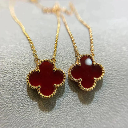 [sparkle Jewelry ]CLOVER 15MM CARNELIAN SINGLE FLOWER NECKLACE