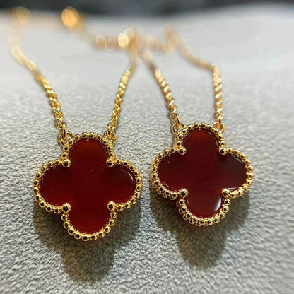 [sparkle Jewelry ]CLOVER 15MM CARNELIAN SINGLE FLOWER NECKLACE
