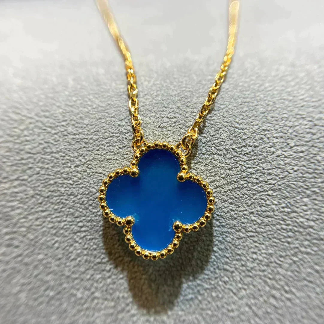 [sparkle Jewelry ]CLOVER 15MM BLUE AGATE NECKLACE