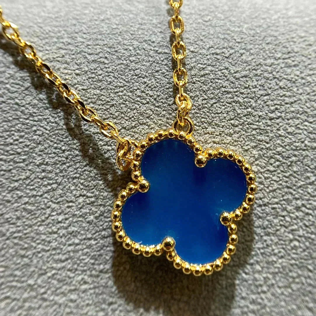 [sparkle Jewelry ]CLOVER 15MM BLUE AGATE NECKLACE