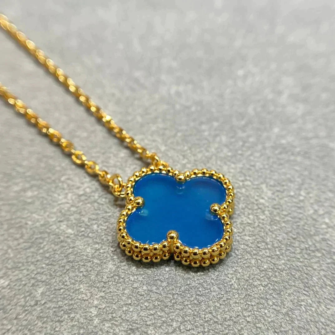 [sparkle Jewelry ]CLOVER 15MM BLUE AGATE NECKLACE