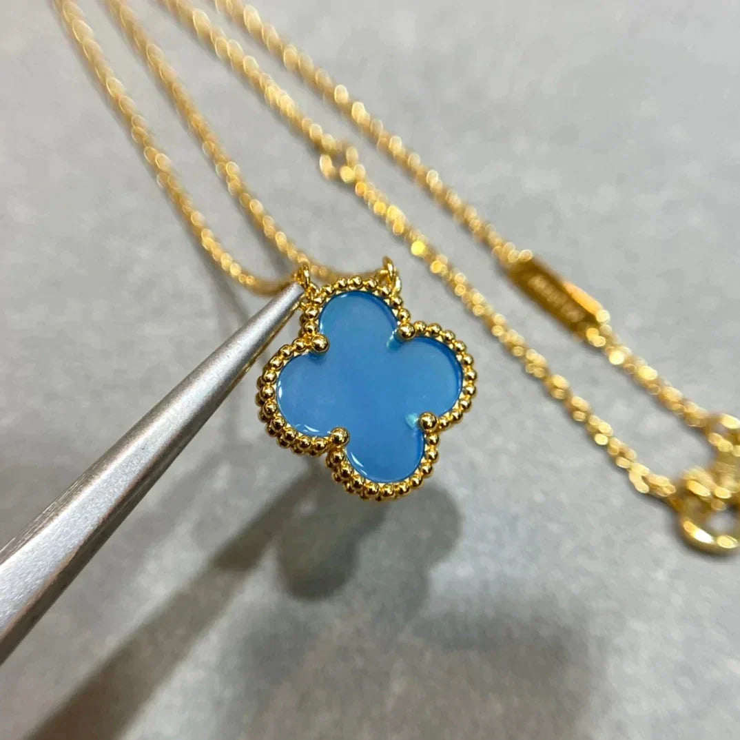 [sparkle Jewelry ]CLOVER 15MM BLUE AGATE NECKLACE