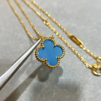 [sparkle Jewelry ]CLOVER 15MM BLUE AGATE NECKLACE