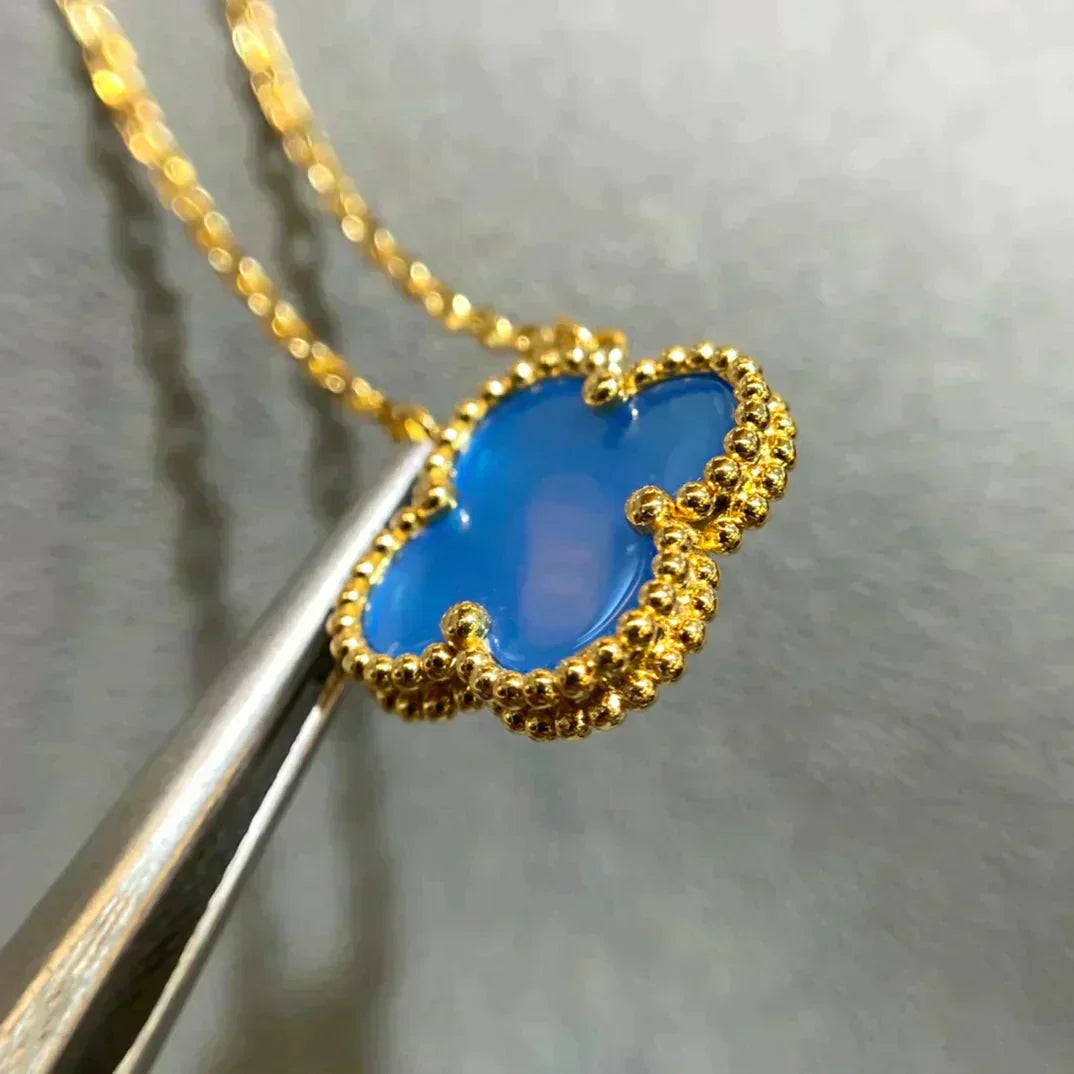 [sparkle Jewelry ]CLOVER 15MM BLUE AGATE NECKLACE