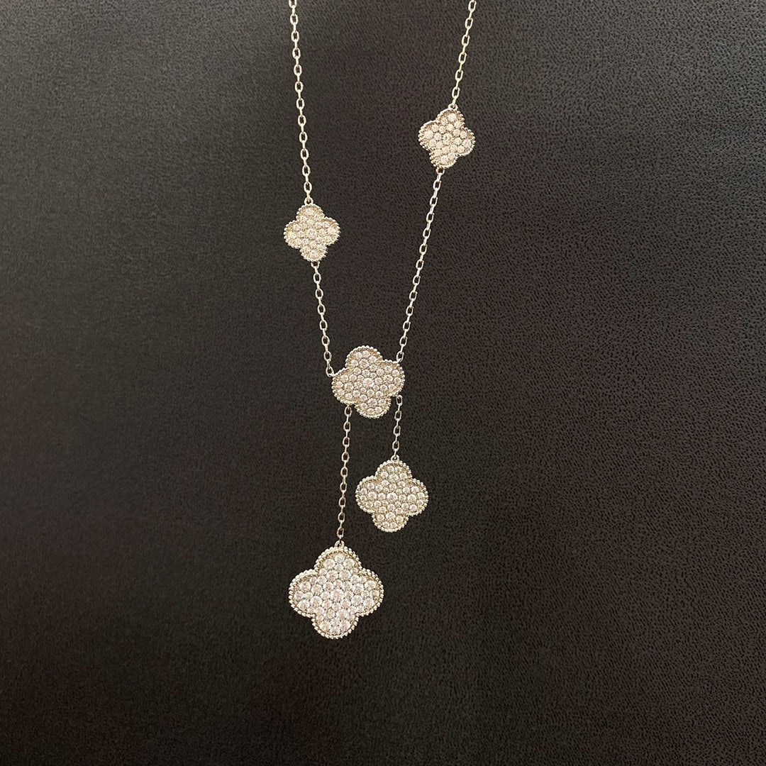 [sparkle Jewelry ]CLOVER 5 MOTIFS SILVER DIAMONDS NECKLACE