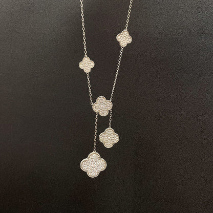[sparkle Jewelry ]CLOVER 5 MOTIFS SILVER DIAMONDS NECKLACE