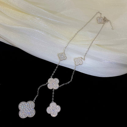 [sparkle Jewelry ]CLOVER 5 MOTIFS SILVER DIAMONDS NECKLACE