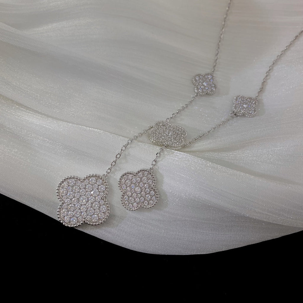 [sparkle Jewelry ]CLOVER 5 MOTIFS SILVER DIAMONDS NECKLACE