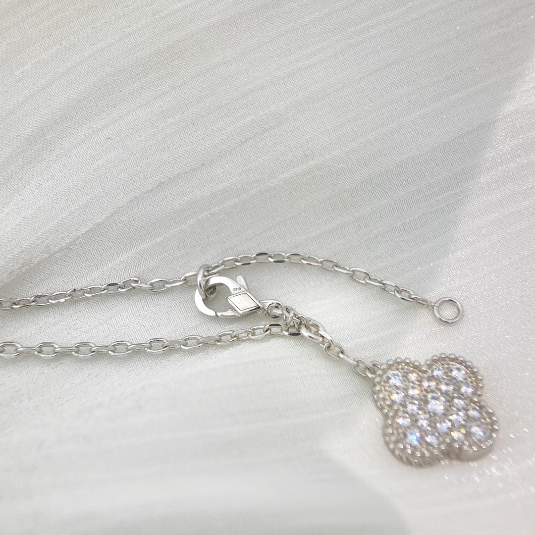 [sparkle Jewelry ]CLOVER 5 MOTIFS SILVER DIAMONDS NECKLACE