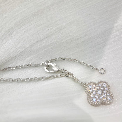 [sparkle Jewelry ]CLOVER 5 MOTIFS SILVER DIAMONDS NECKLACE
