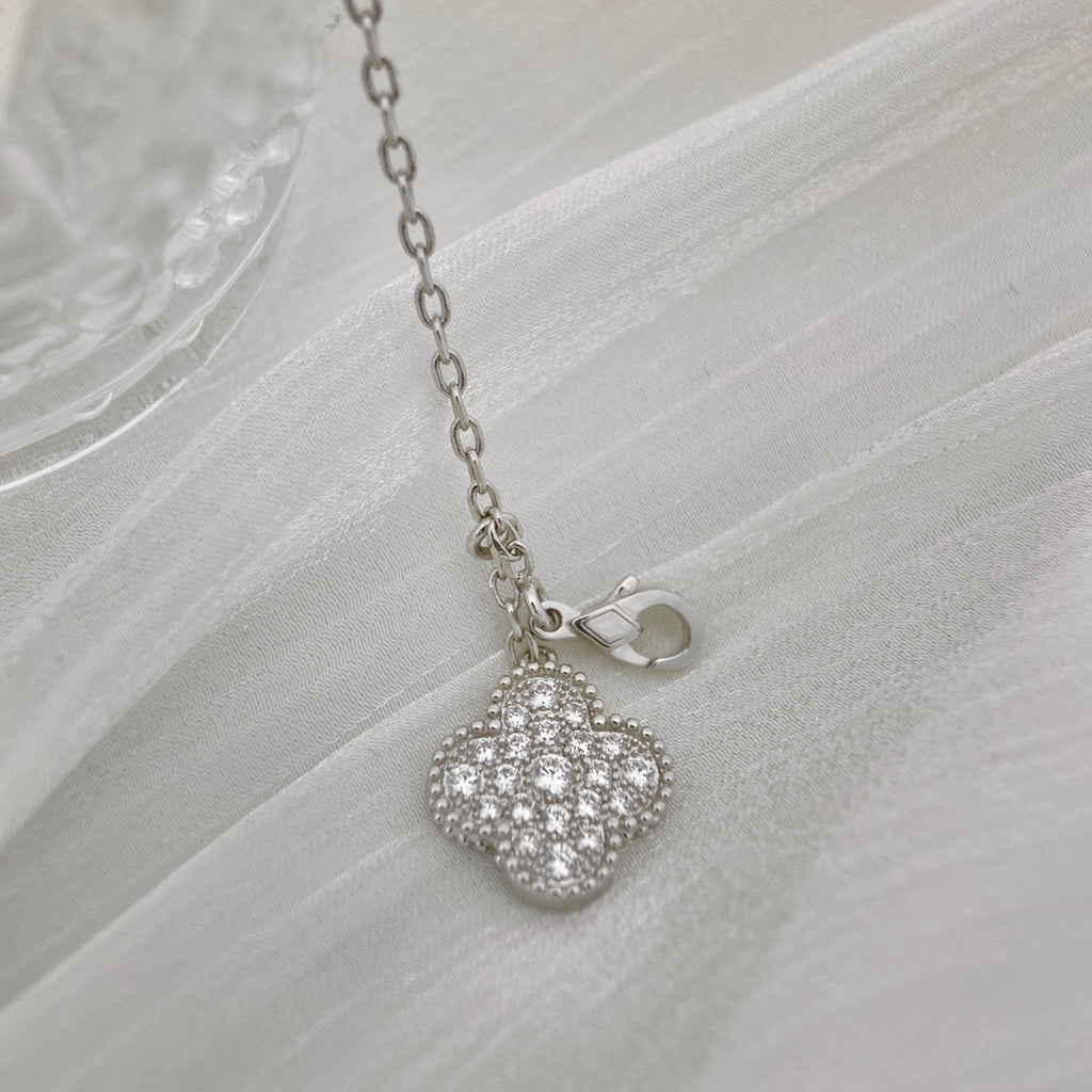 [sparkle Jewelry ]CLOVER 5 MOTIFS SILVER DIAMONDS NECKLACE