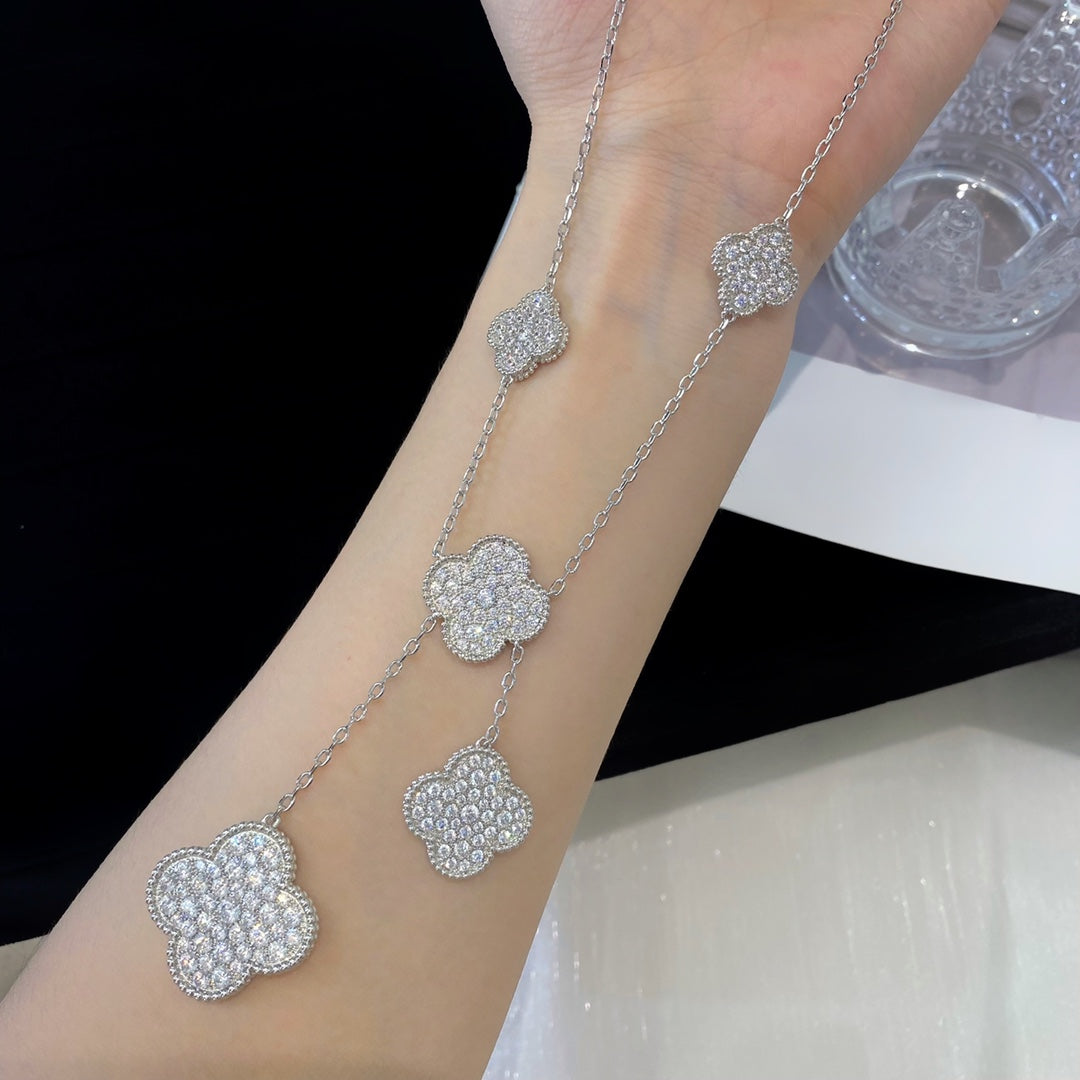 [sparkle Jewelry ]CLOVER 5 MOTIFS SILVER DIAMONDS NECKLACE