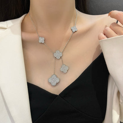 [sparkle Jewelry ]CLOVER 5 MOTIFS SILVER DIAMONDS NECKLACE