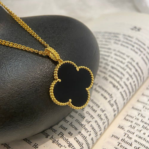 [sparkle Jewelry ]CLOVER 25MM NECKLACE GOLD ONYX