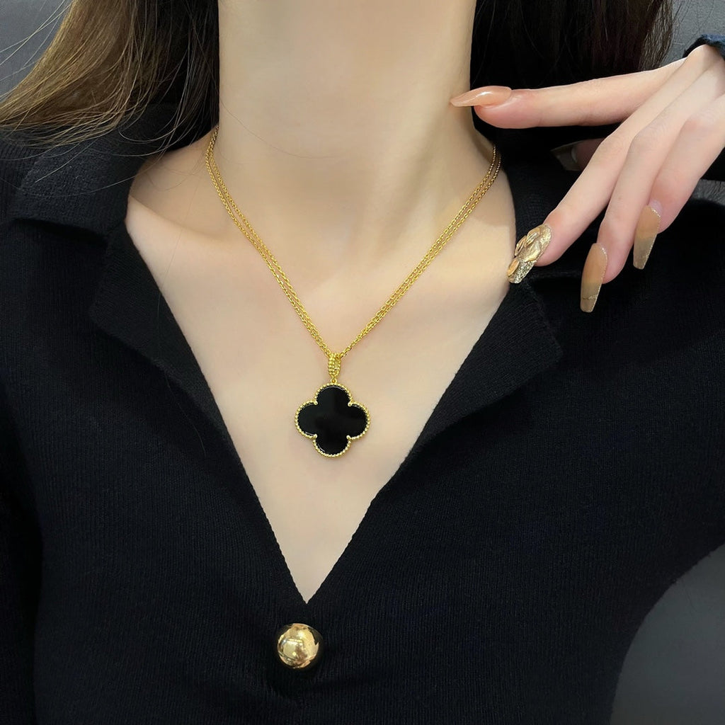 [sparkle Jewelry ]CLOVER 25MM NECKLACE GOLD ONYX