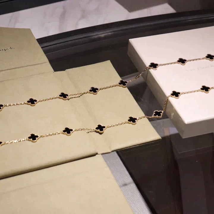 [sparkle Jewelry ]CLOVER 20 MOTIFS ONYX NECKLACE