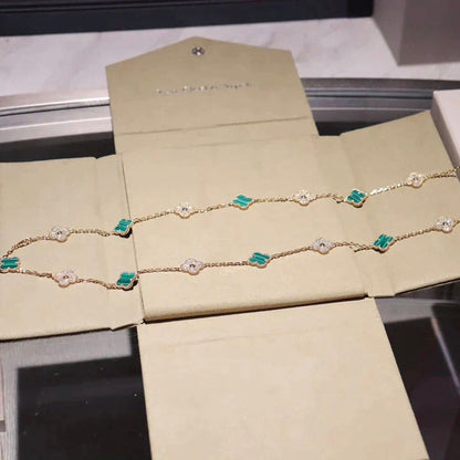 [sparkle Jewelry ]CLOVER 20 MOTIFS MALACHITE DIAMOND NECKLACE