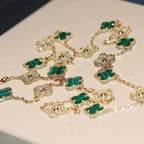 [sparkle Jewelry ]CLOVER 20 MOTIFS MALACHITE DIAMOND NECKLACE