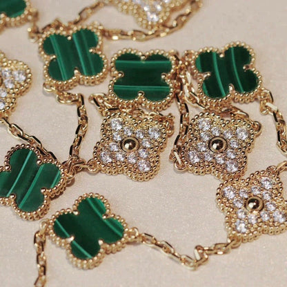 [sparkle Jewelry ]CLOVER 20 MOTIFS MALACHITE DIAMOND NECKLACE