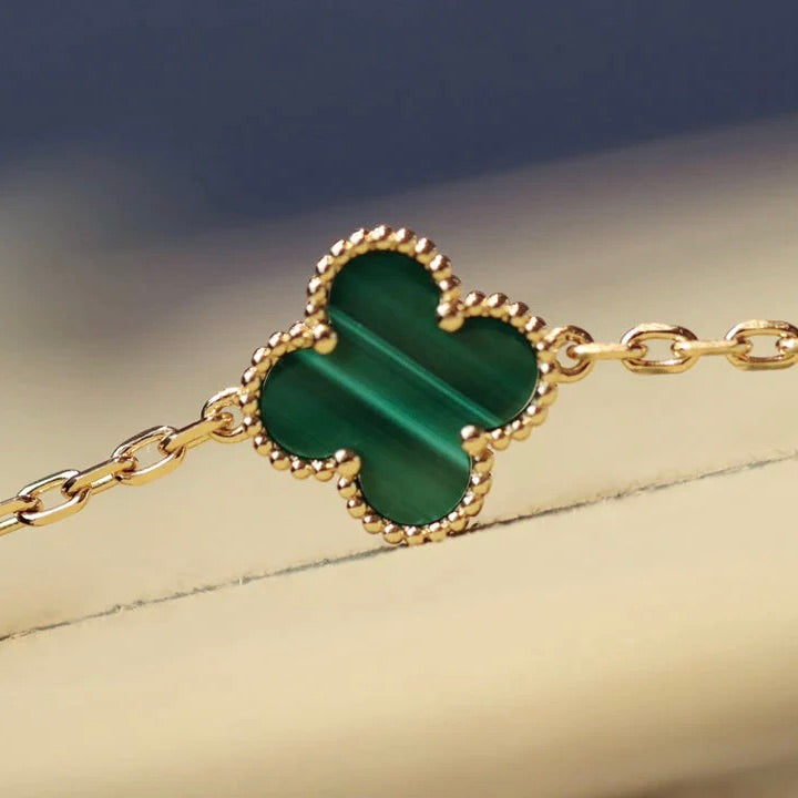 [sparkle Jewelry ]CLOVER 20 MOTIFS MALACHITE DIAMOND NECKLACE