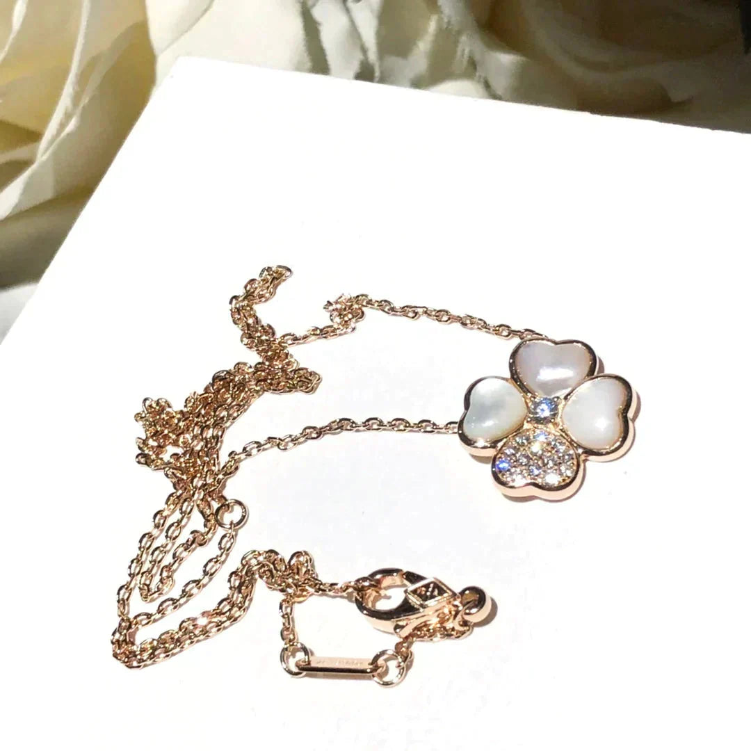 [sparkle Jewelry ]CLOVER MOP DIAMOND ROSE GOLD NECKLACE