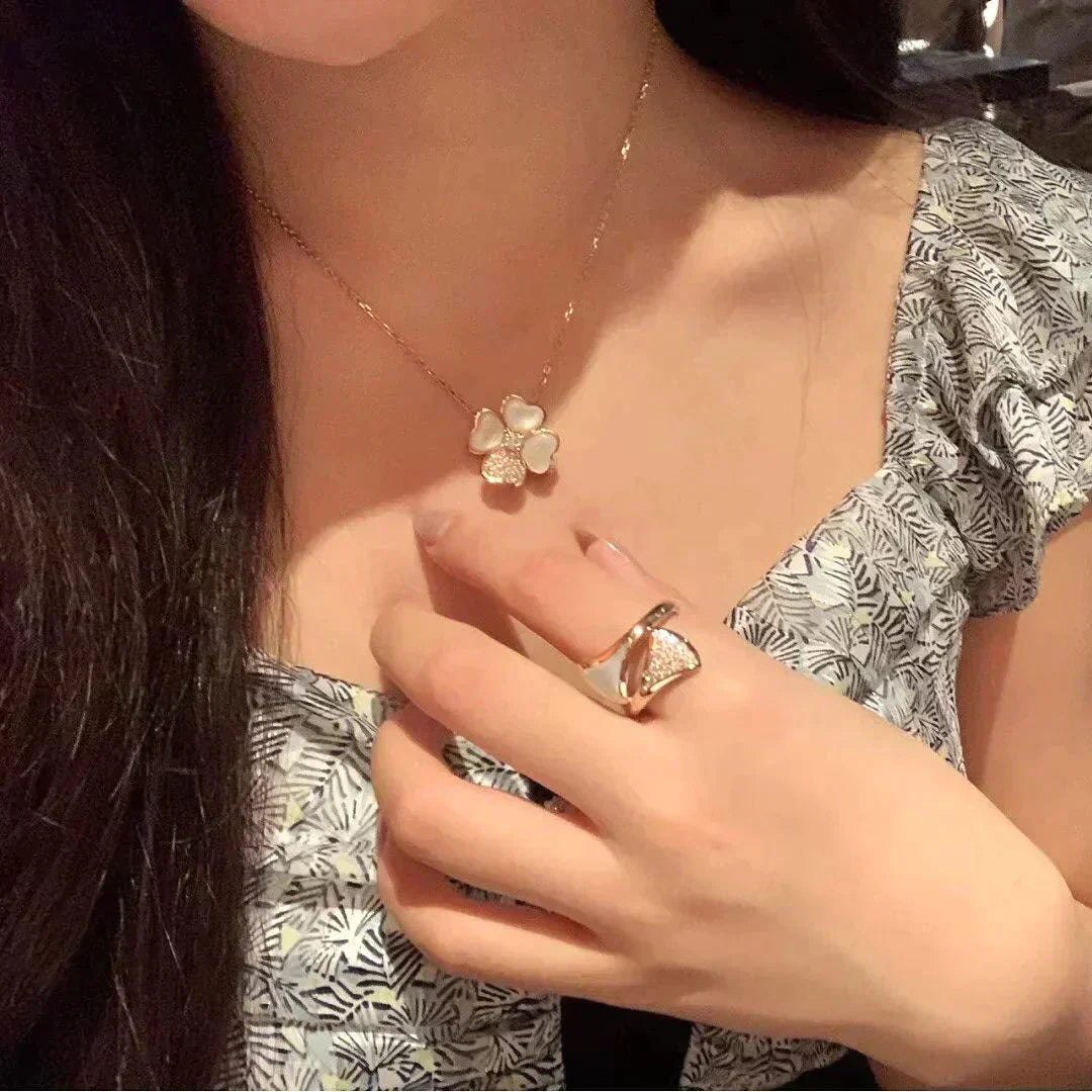 [sparkle Jewelry ]CLOVER MOP DIAMOND ROSE GOLD NECKLACE