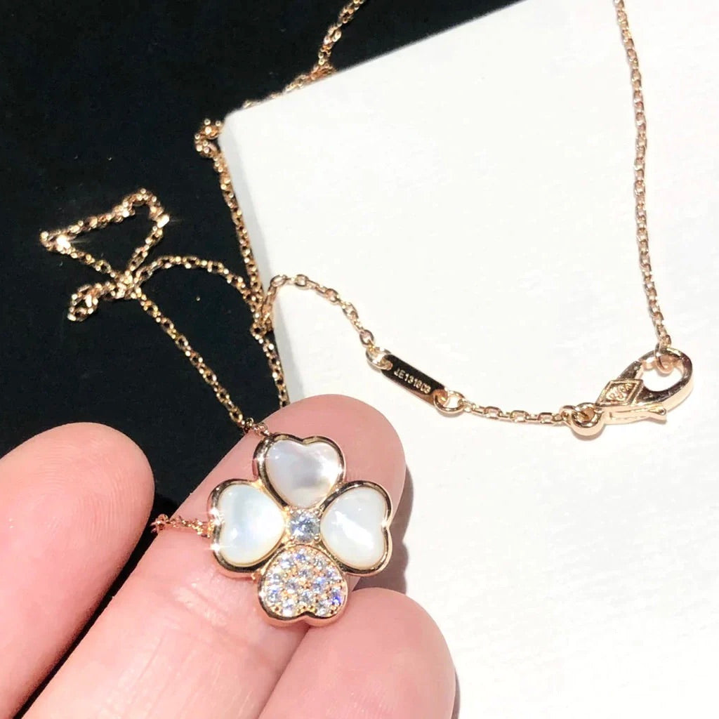 [sparkle Jewelry ]CLOVER MOP DIAMOND ROSE GOLD NECKLACE