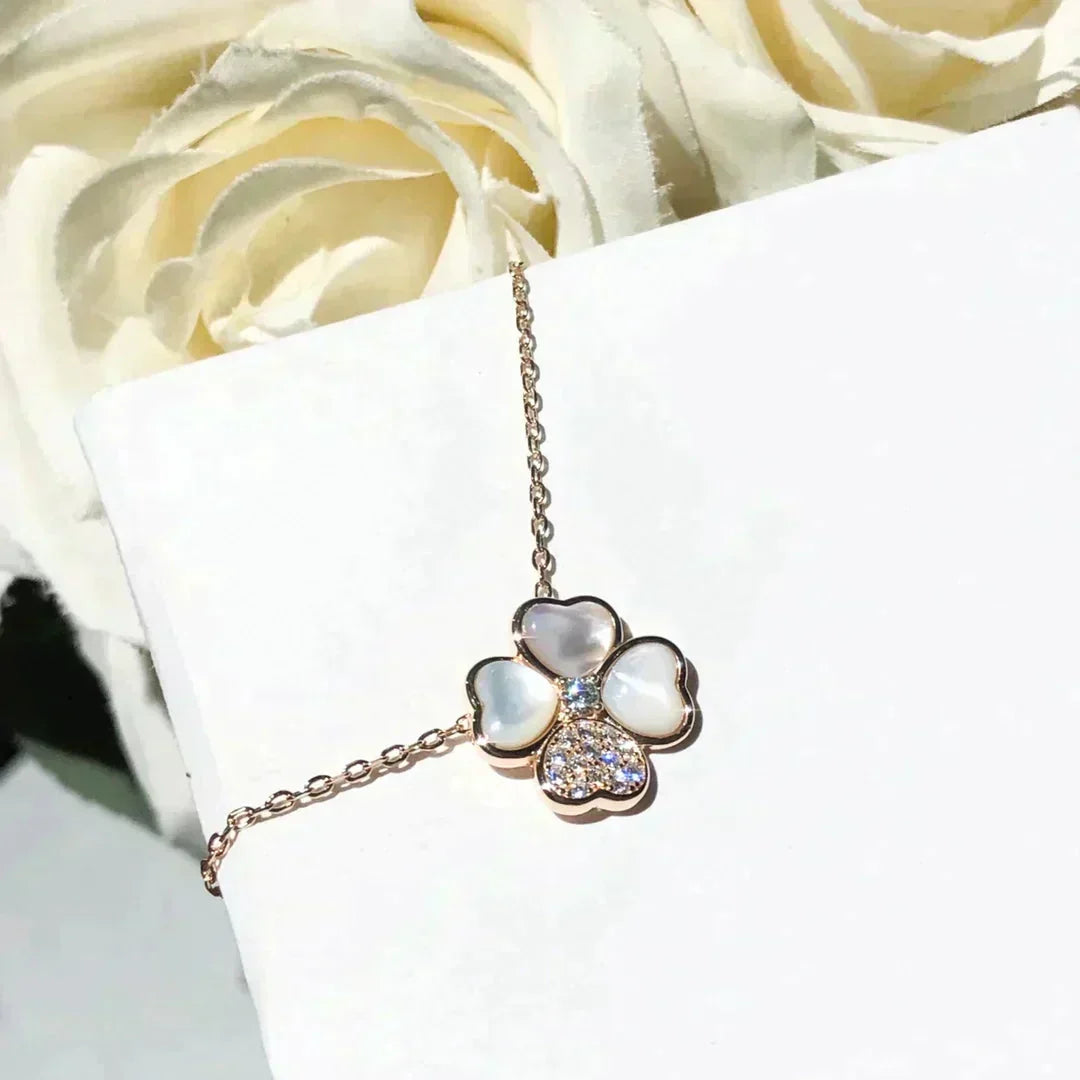 [sparkle Jewelry ]CLOVER MOP DIAMOND ROSE GOLD NECKLACE