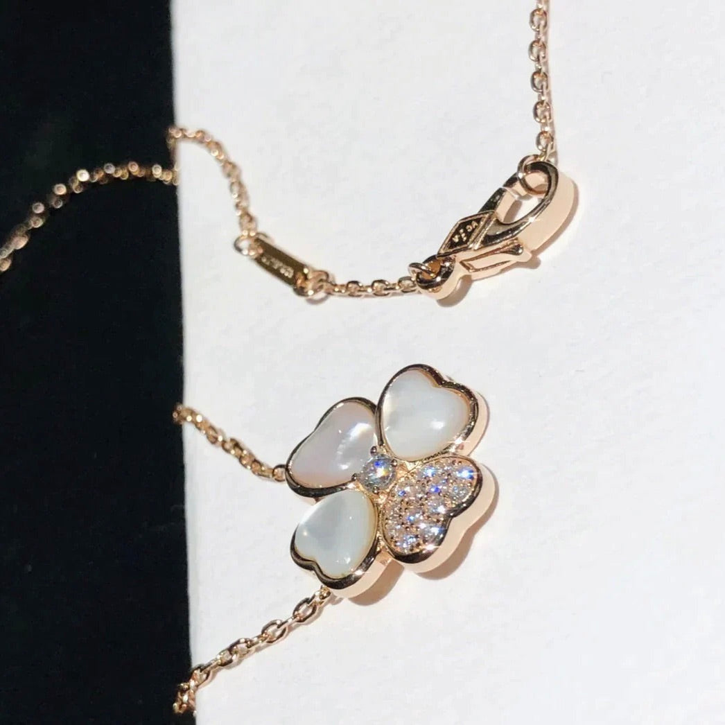 [sparkle Jewelry ]CLOVER MOP DIAMOND ROSE GOLD NECKLACE