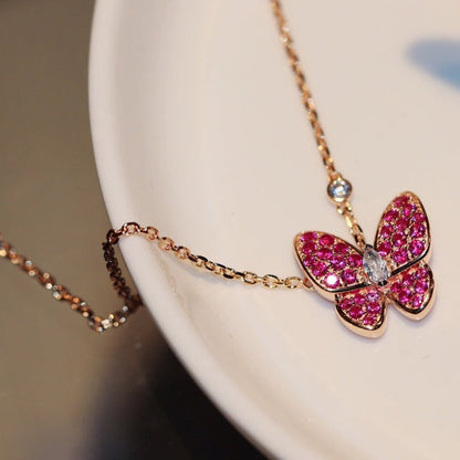 [sparkle Jewelry ]BUTTERFLY RED DIAMOND ROSE GOLD NECKLACE