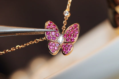 [sparkle Jewelry ]BUTTERFLY RED DIAMOND ROSE GOLD NECKLACE