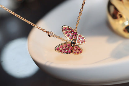 [sparkle Jewelry ]BUTTERFLY RED DIAMOND ROSE GOLD NECKLACE