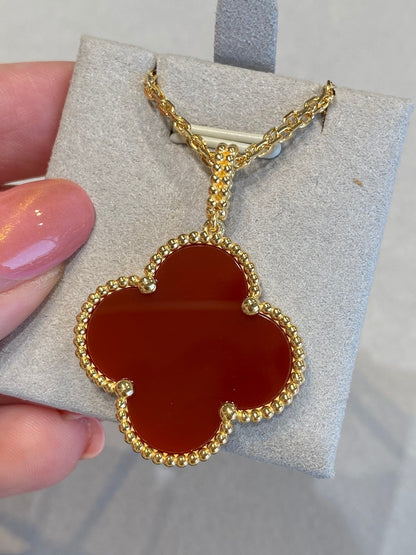 [sparkle Jewelry ]CLOVER 25MM NECKLACE GOLD CARNELIAN