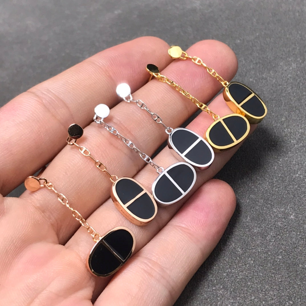 [sparkle Jewelry ]CHAINE VERSO BLACK CERAMIC SILVER EARRINGS