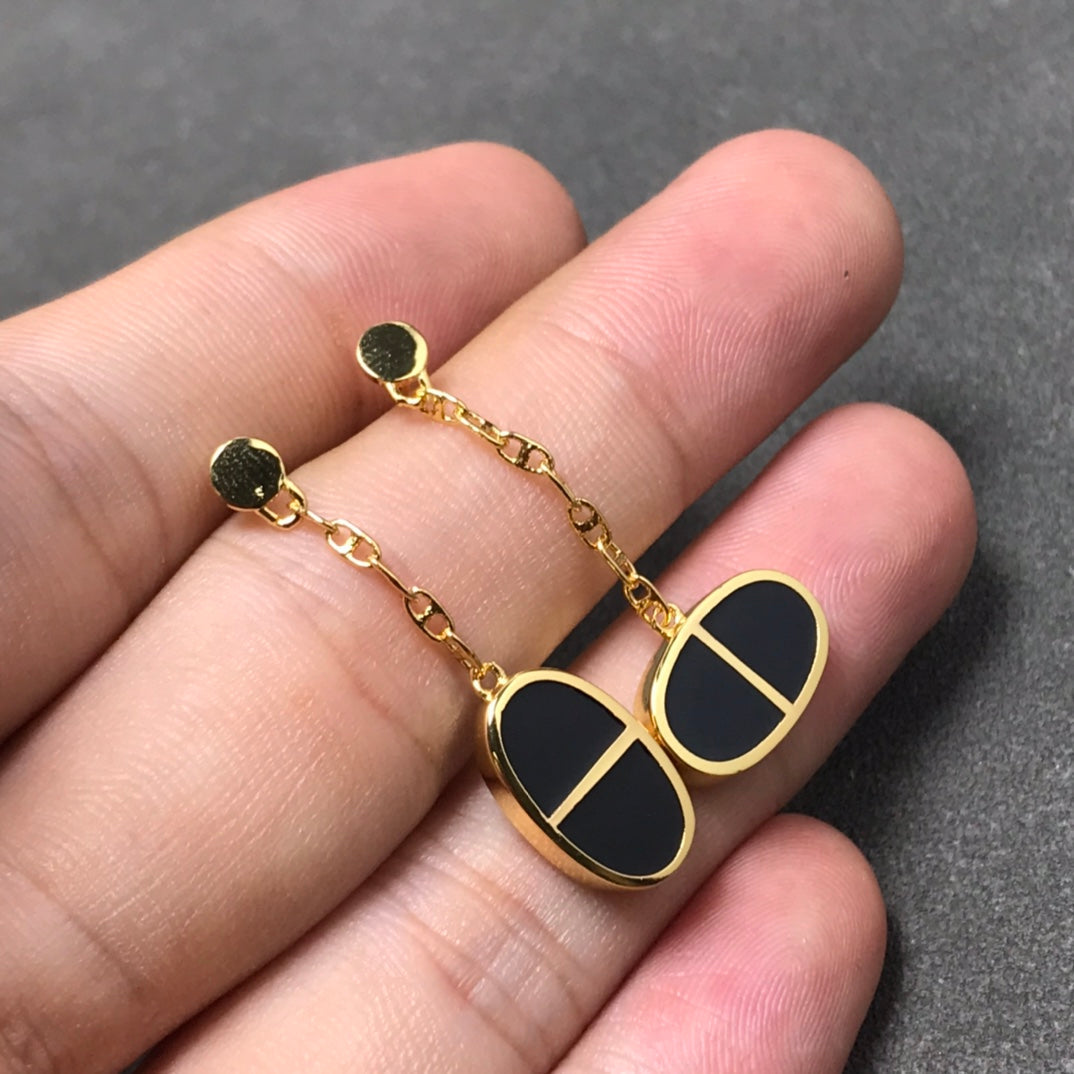 [sparkle Jewelry ]CHAINE VERSO BLACK CERAMIC SILVER EARRINGS